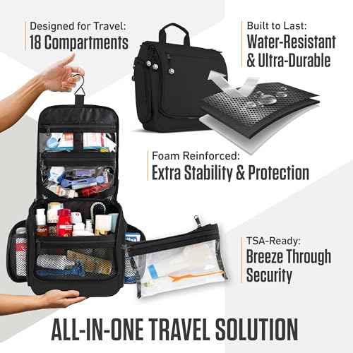 VENTURE 4TH Hanging Travel Toiletry Bag for Women & Men - Travel Organizer with Expandable Compartments & Removable Clear Pouch for Toiletries (Black)