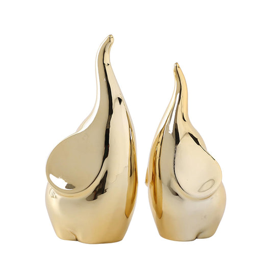 A Pair Gold Elephant Decor, Modern Style Ceramic Art Elephant Sculptures, Abstract Accent Figurines for Home Decor, Shelf, Nightstand Gift