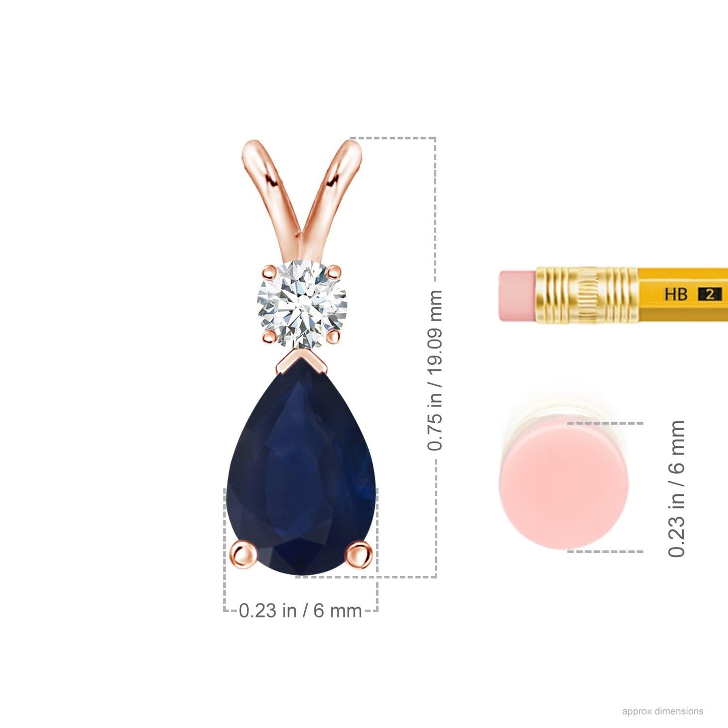 Angara Natural Blue Sapphire Solitaire Pendant for Women | Prong-Set Blue Sapphire Teardrop V-Bale Pendant with Diamond in Rose Gold | September Birthday, Gemstone Jewelry Gift | A | 6x4mm