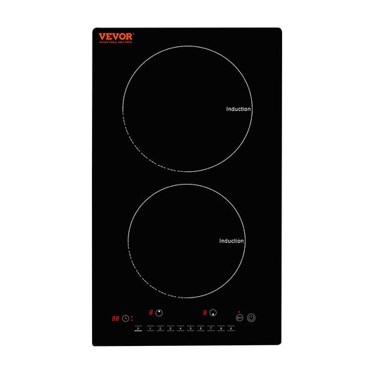 VEVOR Electric Cooktop, 2 Burners, 12'' Induction Stove Top, Built-in Magnetic Cooktop 1800W, 9 Heating Level Multifunctional Burner, LED Touch Screen w/Child Lock & Over-Temperature Protection
