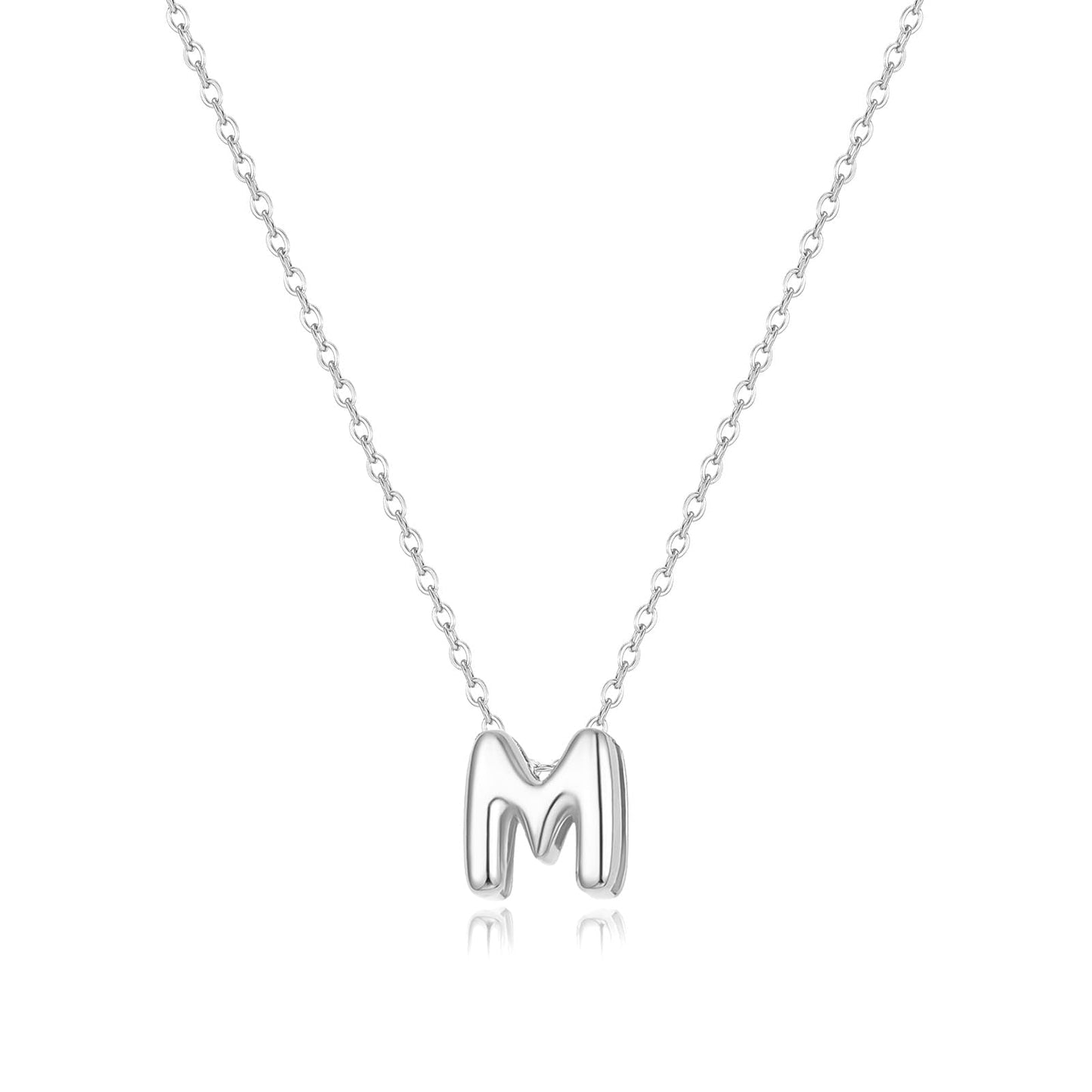 CUEZIY Bubble Silver Letter Necklace Initial Necklaces for Women Dainty Personalized Charm Pendant Name Necklace Cute Non Tarnish Fashion Accessories Teen Gift Trendy Stuff Silver Jewelry Gifts