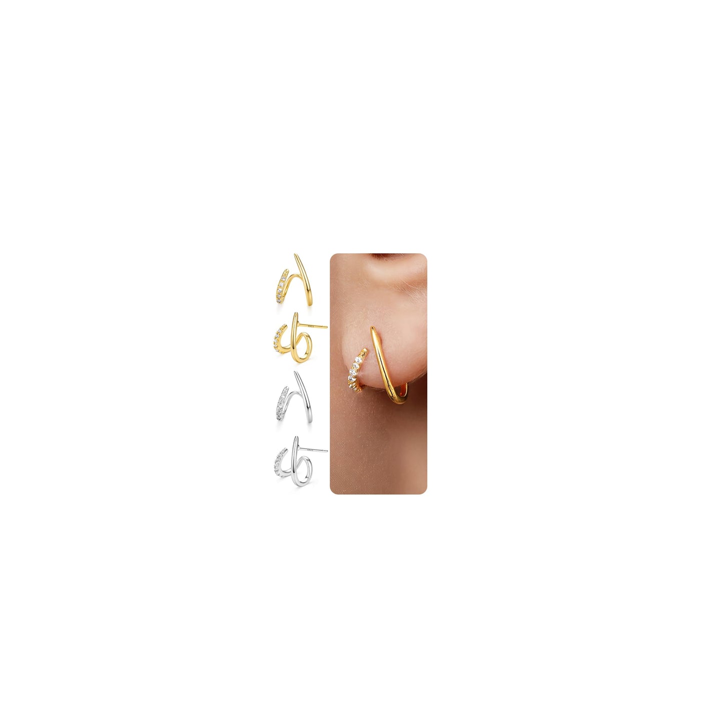 KRFY 2 Pairs Stud Earrings for Women, 16K Plated Gold Earrings for Women Trendy S925 Sterling Silver Post, Dainty Hypoallergenic Silver Earring Jewelry with Clear CZ No Tarnish