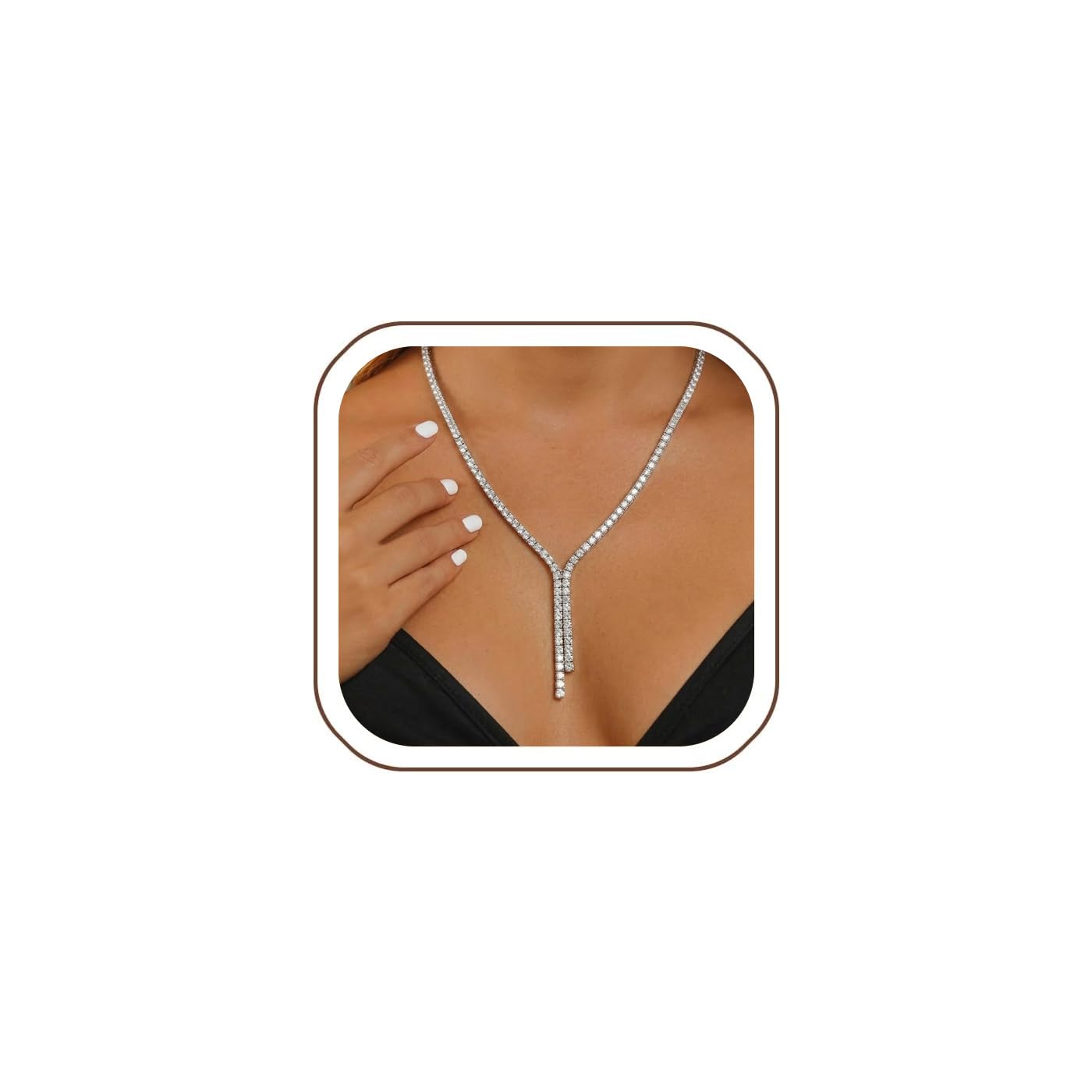 STONEFANS Long Necklaces For Women - Dainty Silver Y Rhinestone Necklace Cute Beach Drop Long Lariat Necklace For Women Trendy Wedding Summer Beach Prom Jewelry