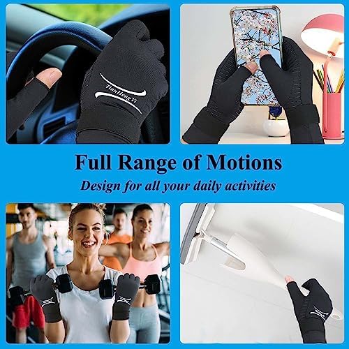 2 Pairs Copper Arthritis Gloves for Women Men, Fingerless Compression Gloves Relieve Hand Pain, Typing Gloves for Arthritis, Carpal Tunnel, Tendonitis, RSI with Adjustable Wrist Strap (Small/Medium)