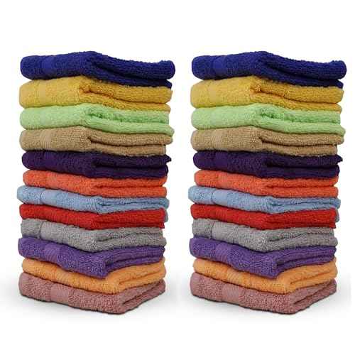 ZUPERIA 100% Cotton Bath Wash Cloths 24 Pack - 12" x 12"- Highly Absorbent Soft Washcloths for Face, Gym Towels, Hotel Spa Quality, Reusable Multipurpose (Dark, Light & Bright Colors)