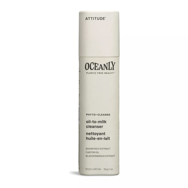 ATTITUDE Oceanly Oil-to-Milk Face Cleanser Bar, EWG Verified, Plastic-free, Plant and Mineral-Based Ingredients, Vegan and Cruelty-free Beauty Products, PHYTO CLEANSE, Unscented, 1 Ounce
