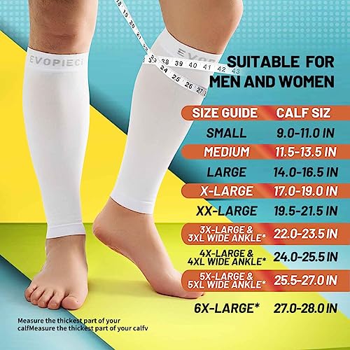 15-20mmHg White Calf Compression Sleeve Men and Women Wide Calf Sleeve Brace Compression Socks for Leg Support, Shin Splint,Pain Relief