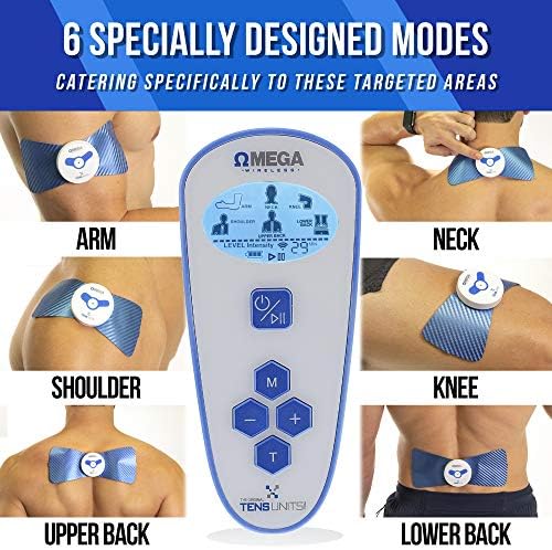 OMEGA Wireless TENS Unit Muscle Stimulator with Remote Control - Complete Back Pain Relief Solution, Reusable Electrode Pads, 6 Modes, and Long-Lasting Battery for Muscle Recovery