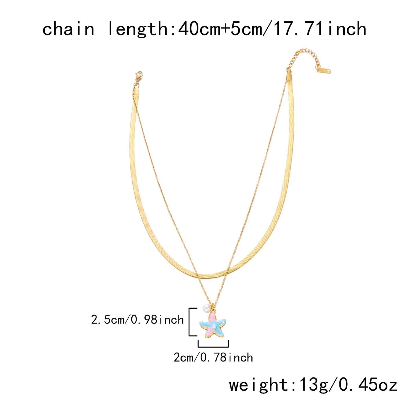 Harlermoon Gold Starfish Necklace for Women - 18K Gold Plated Stainless Steel Ocean Beach Jewelry, Sea Turtle Shell Pearl Pendant, Waterproof Non Tarnish Snake Chain Choker, Summer Vacation Mermaid Gifts (Small Starfish Snake Chain)