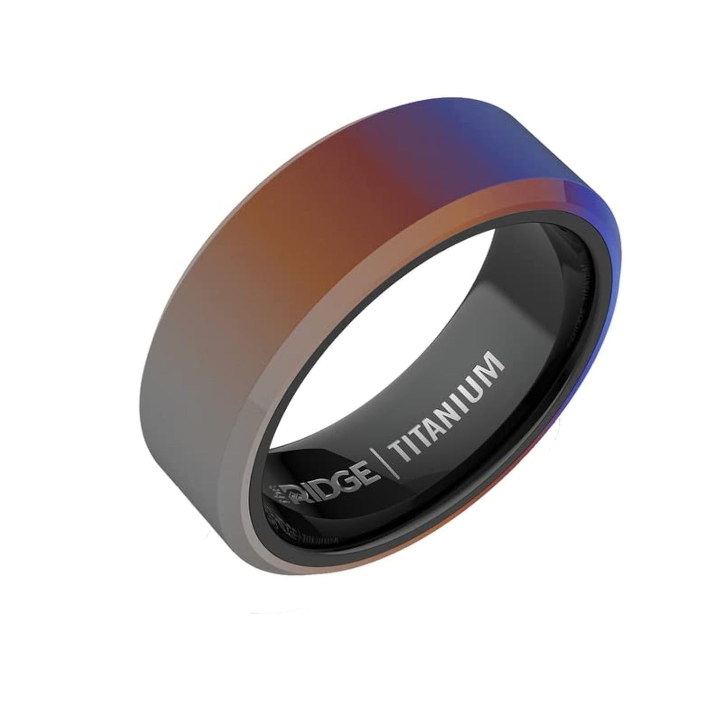 The Ridge Burnt Titanium Beveled Ring Comfort Fit Wedding Band - 8
