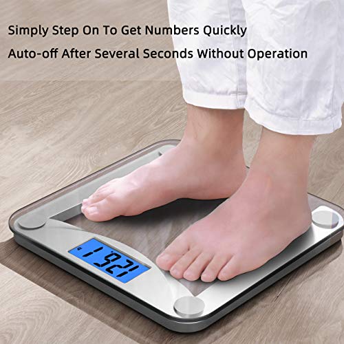 Vitafit Digital Bathroom Weight Scale for Body Weight, Extra Large Blue Backlit LCD and Step-On, 11.8x11.8in, 400lb,
