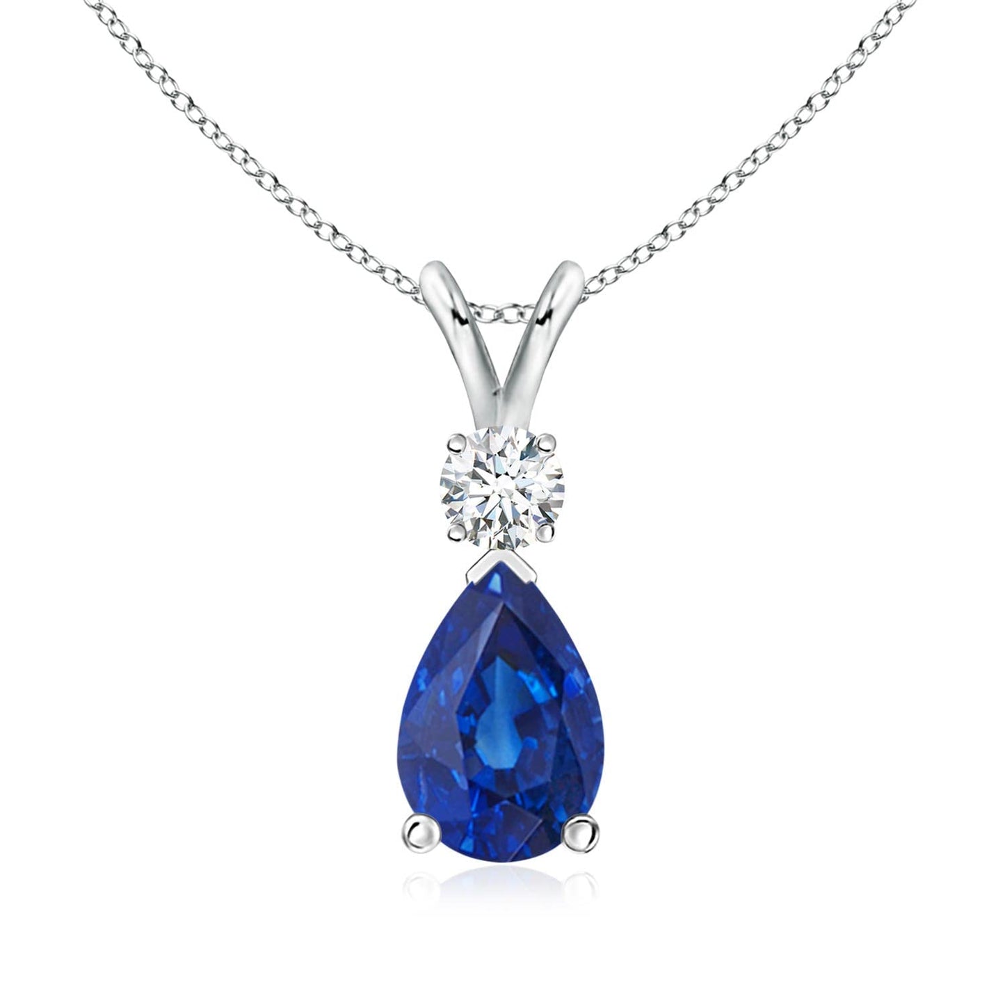 Angara Natural Blue Sapphire Solitaire Pendant for Women | Prong-Set Blue Sapphire Teardrop V-Bale Pendant with Diamond in Sterling Silver | September Birthday, Gemstone Jewelry Gift | AAA | 6x4mm