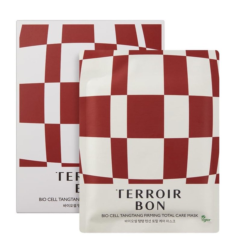 TerroirBon Vegan BioCell TangTang Firming Total Care Mask for Sensitive Skin–Jawline Lifting, Elasticity Hydrating, Elasticity, Plumping, Grape Stem Cell Sheet Mask | Korean Skincare, 1.28 fl ozx4ea