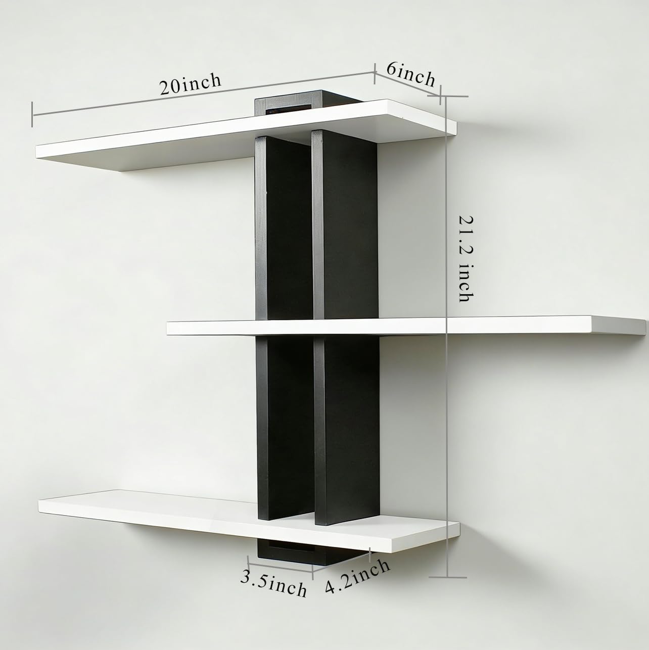 RIVERVALLA Black Floating Shelves for Wall 3 Tier White Bathroom Shelf Wall Mounted Modern Pine Wooden Shelves Rack for Livingroom Bedroom Kitchen Book Plants Organizers and Storage Decor