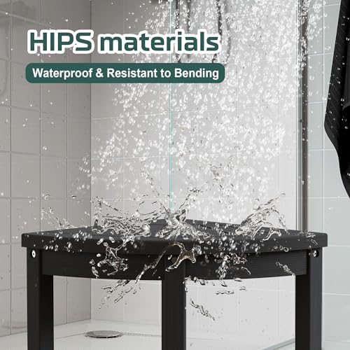 Corner Shower Stool for Inside Shower Waterproof, HIPS Poly Lumber Shower Bench Seat Chair, Bath Shower Stool for Shaving Legs Foot Rest with Adjustable & Non-Slip Feet, Load 400 lbs, Black