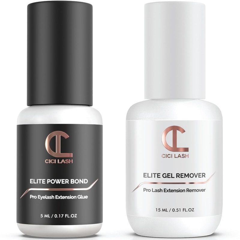 Elite Power Eyelash Extension Glue & Remover Gel | 8 Week Retention, 1-2 Second Drying Time | Deep Black Color | Latex Free | Super Fast Professional Removal | Easy to Control | Professional Lash Supp