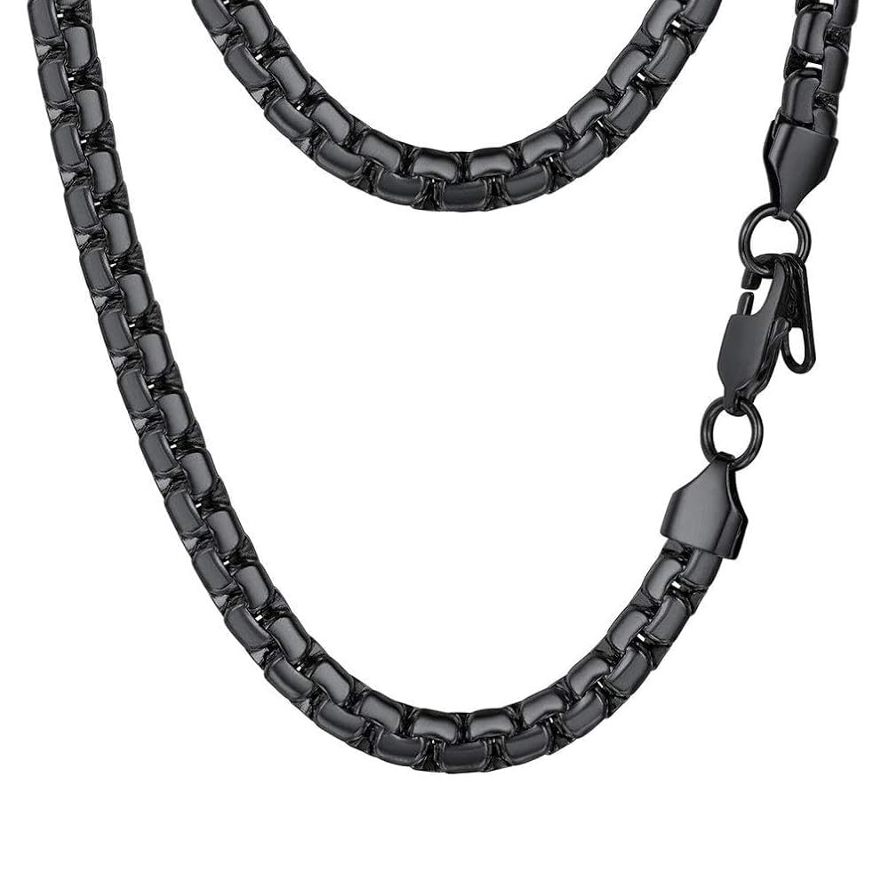 PROSTEEL Black Chain for Men Hip Hop Jewelry Flat Chain 22inch Stainless Steel Necklace