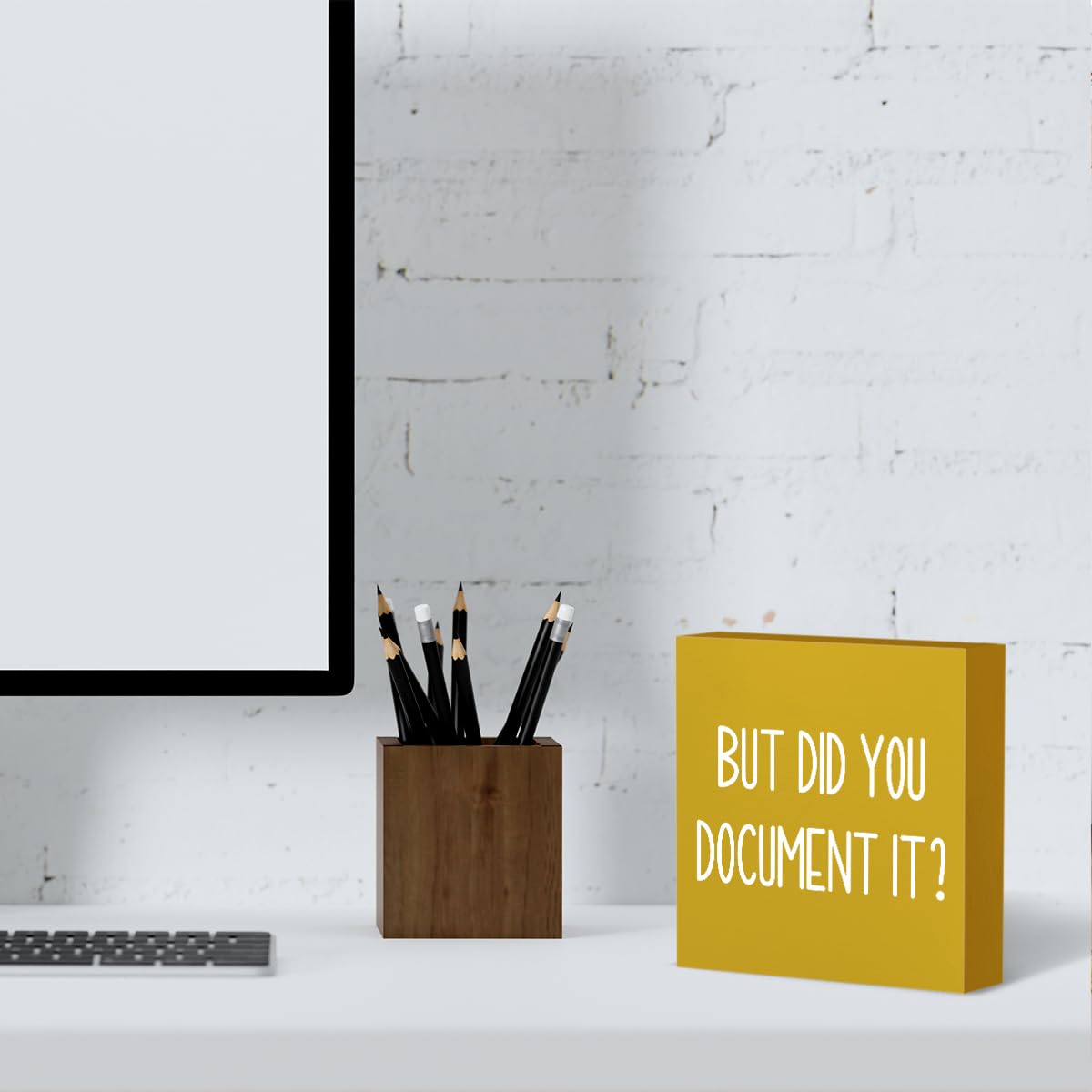But Did You Document It Office Decor Wooden Box Sign Decorative Funny Office Wood Box Sign Home Rustic Farmhouse Square Desk Decor Sign for Shelf Office Desk Accessories 5 x 5 Inches（Yellow）