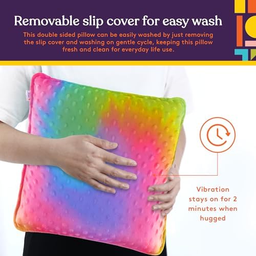 Special Supplies Vibrating Pillow Sensory Pressure Activated for Kids and Adults, 12” Plush Minky Soft Cover, Textured Therapy Stimulation Bumps- 3 Vibration Modes, Music & Voice Recording-Multi-Color
