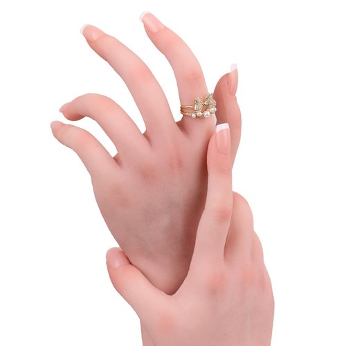 QIAOYIQIAO Silicone Realistic Female Hand Acrylic Nails Pratice Training For Nail Art Showing Jewelry Life Size Female Model Flexible Bendable (Pair Hand-Without Skeleton, Nude)