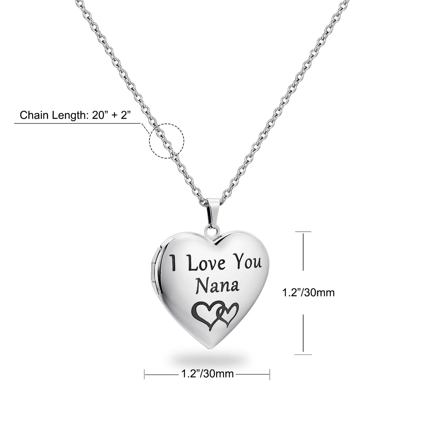PHOCKSIN I Love You Nana Silver Heart Locket Necklace for Women Photo Lockets for Pictures Mothers Day Gifts for Nana From Grandkids