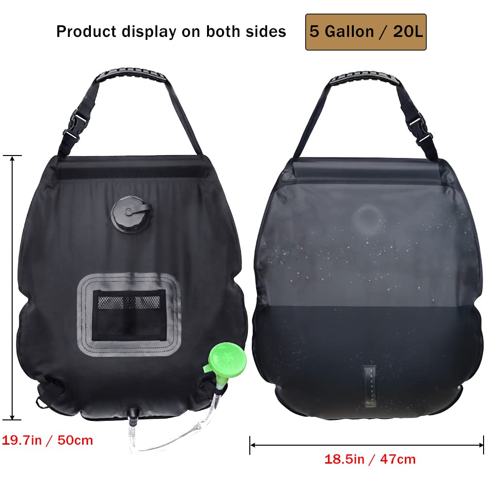 NODG 5 Gallons/20L Portable Solar Shower Bag Solar Heating Shower Bag with Removable Hose On-Off Switchable Shower Head for Camping Beach Swimming Outdoor Activities Traveling Hiking Cycling Picnic