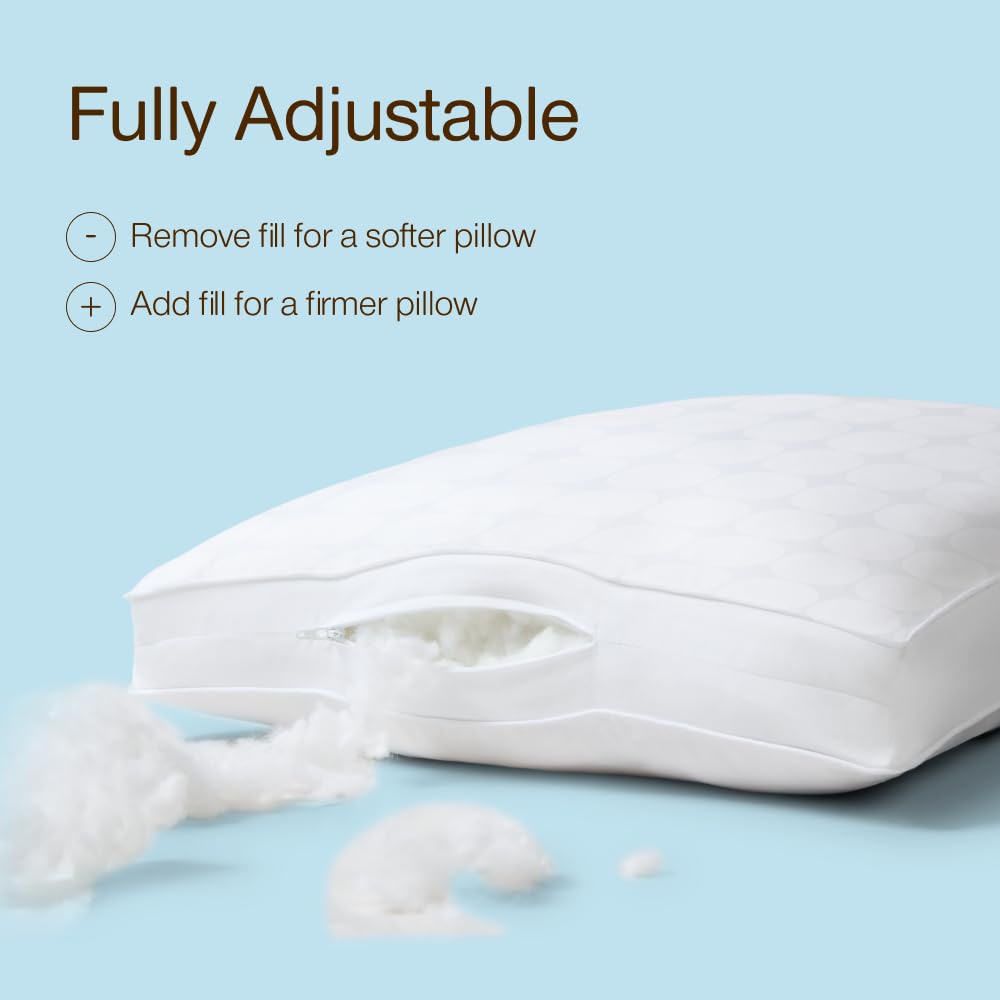 Coop Home Goods Essence Cooling Down Alternative Pillows Set of 2, Queen Size Adjustable Cooling Pillow for Hot Sleepers, Cool-Touch Luxury Hotel Pillows for Stomach, Back, or Side Sleepers 27x17