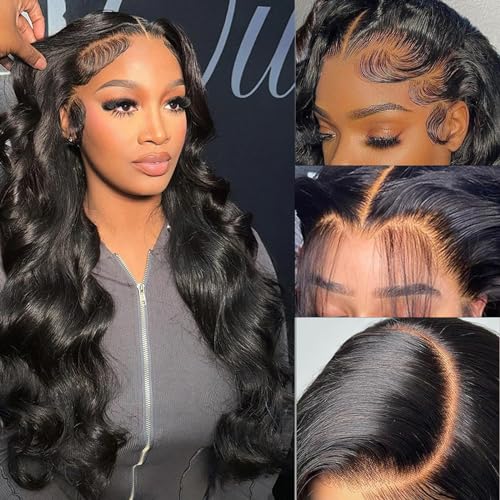 Body Wave Lace Front Wigs Human Hair Pre Plucked 180% Density 13x6 HD Transparent Frontal Wigs Human Hair for Women Natural Black Color 24 Inch