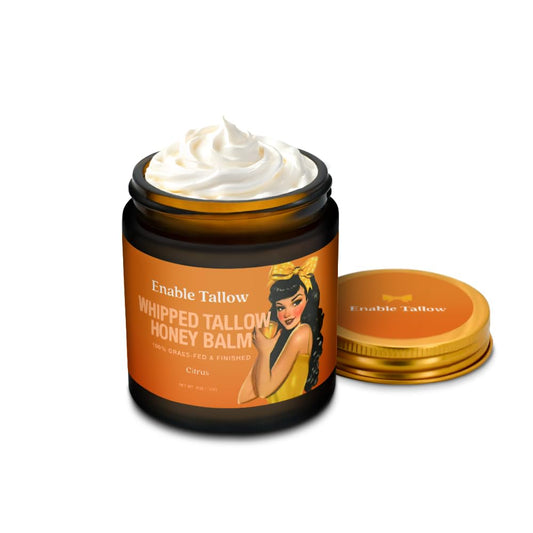 Enable Tallow Face & Body Cream – Whipped Beef Tallow & Manuka Honey Balm for Dry Skin, Eczema & Sensitive Skin – Natural Moisturizer, Citrus Scent, 4oz