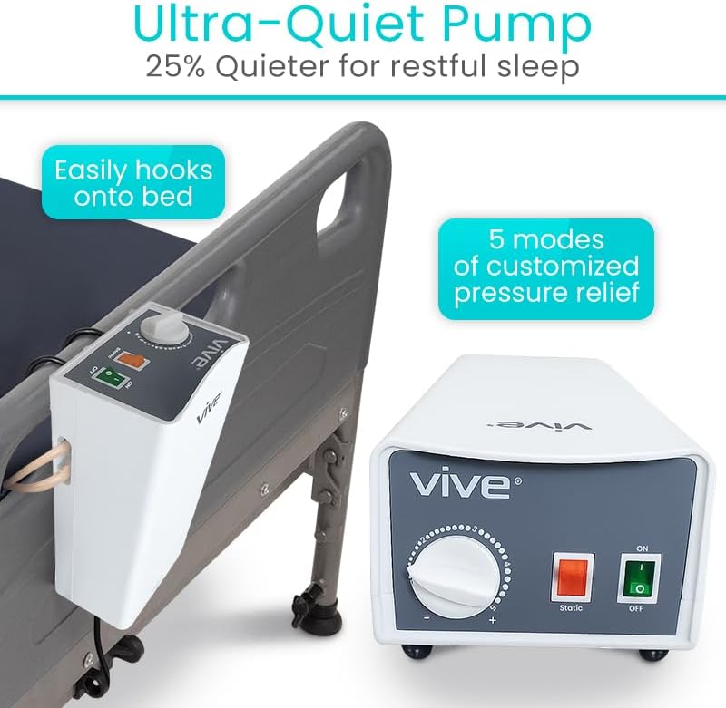 Vive Alternating Air Pressure Mattress for Hospital & Home Beds - Pressure Relief Pad for Bed Sores, Ulcers - Medical Grade Inflatable Device for Elderly, Bariatric, Handicap, Bedridden