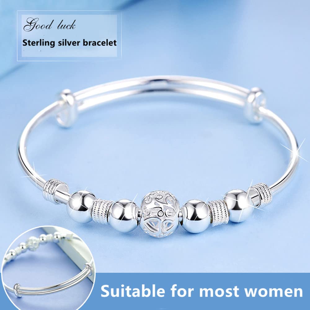 Sterling Silver Bracelets For Women 925 Sterling Silver Beads Bangle Bracelet Transfer Lucky Cuff Bracelet Adjustable Fashion Women Jewelry