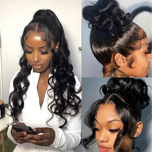 360 Body Wave Full Lace Front Wigs Human Hair Pre Plucked With Baby Hair 200 Density 360 HD Transparent Lace Front Wigs For Black Women Natural Color 18 inch