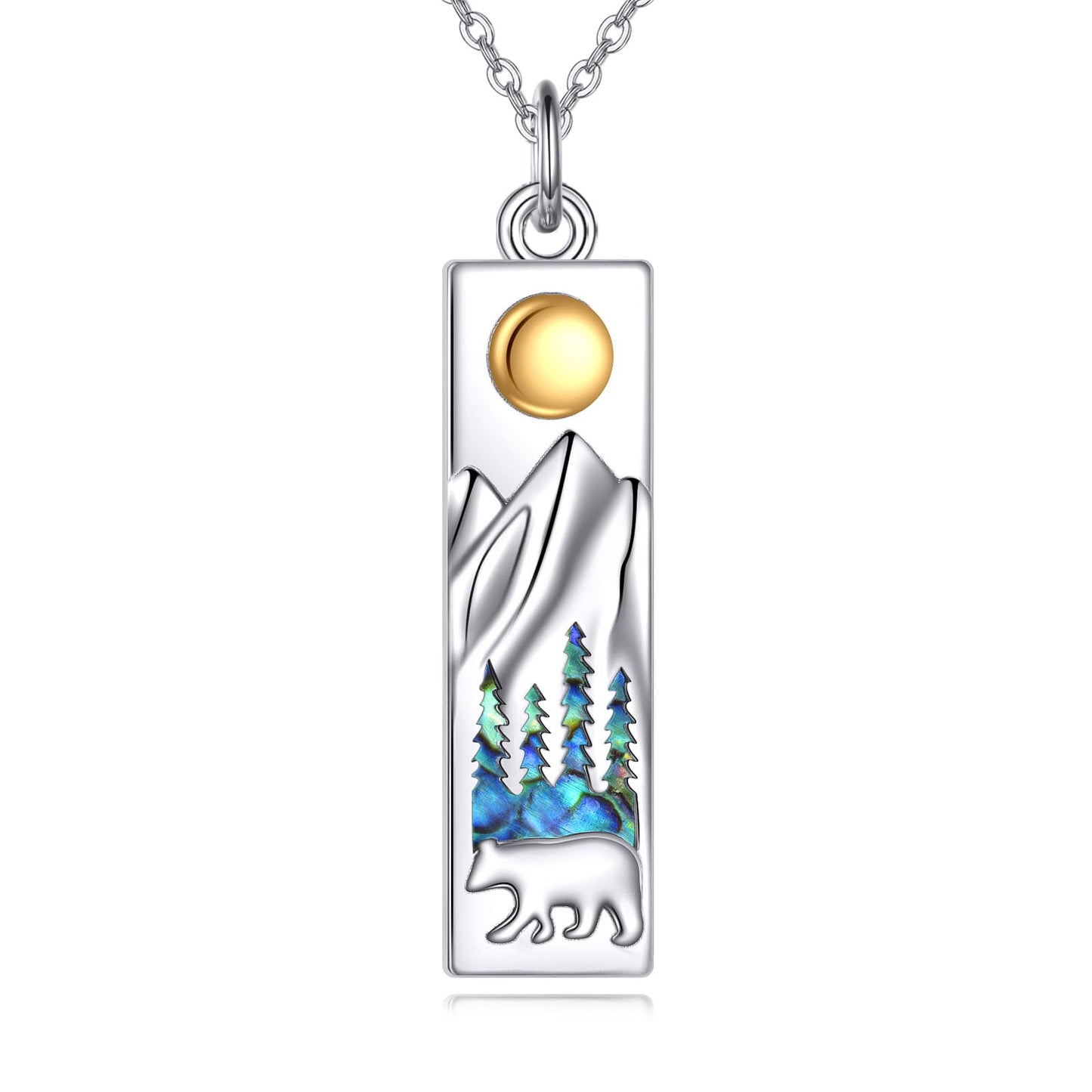 YFN Mountain Necklace for Women Sterling Silver Nature Jewelry Gift for Skiers, Hikers, Campers, Climbers and Nature Lovers (Silver-Sun Bear Mountain Necklaces)