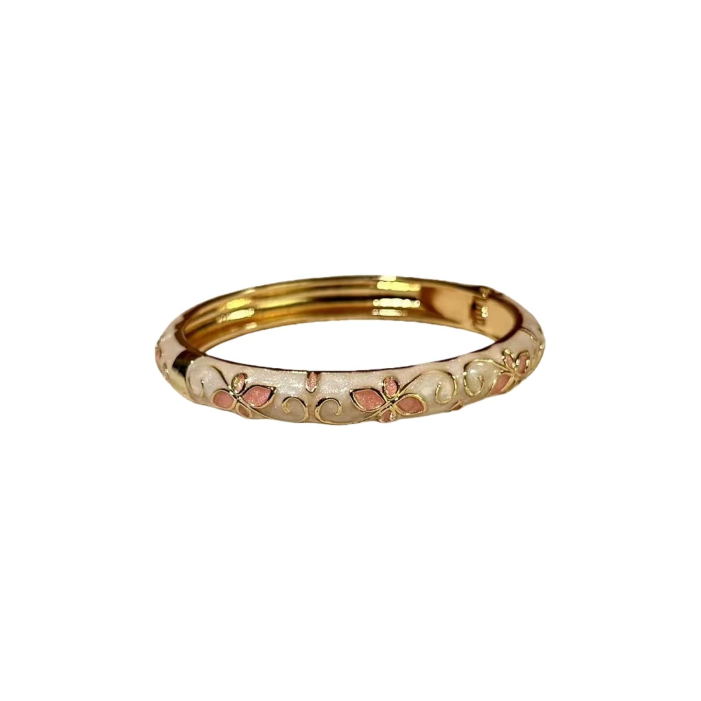 MQCEHTI Vintage Flower Cloisonne Bangle Bracelet for Women, Enamel Chunky Gold Plated Bracelets Jewelry Gifts (White Pink Flower)