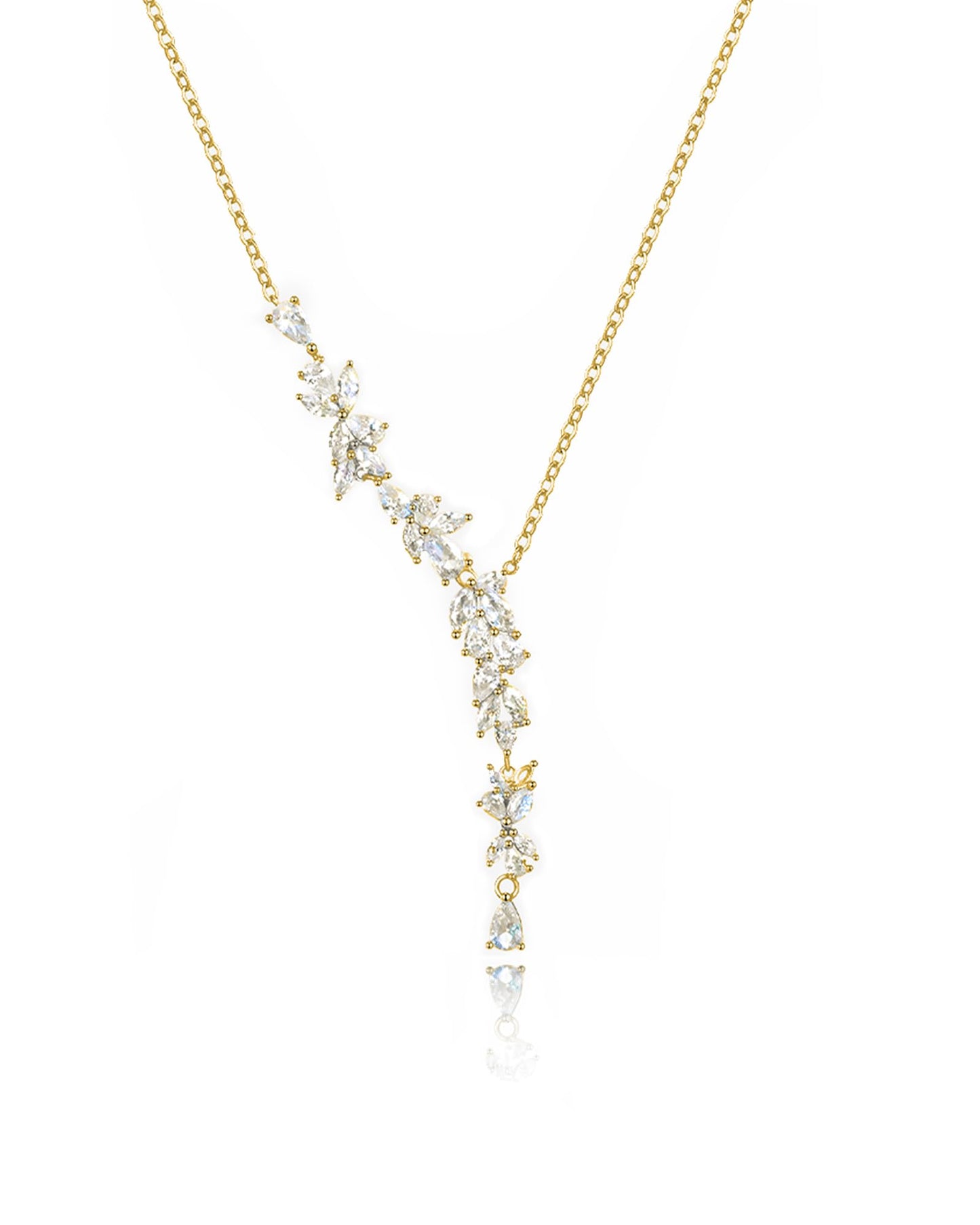 FANCIME Wisteria Reverie Necklace for Women Sterling Silver Yellow Gold Plated Simulated Diamond Flower Drop Y Necklace Fine Jewelry Wedding Birthday Anniversary Graduation Mothers Day Gifts for Wife Women Bride Her
