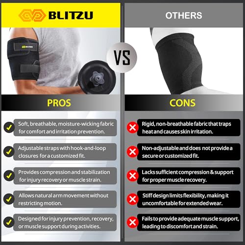 Bicep Tendonitis Brace, Upper Arm Wrap, Tricep Compression Sleeve Support Bands for Men and Women with 2 Adjustable Straps, Pain Relief for Muscle Strains Recovery & Inflammation. Black L-XL
