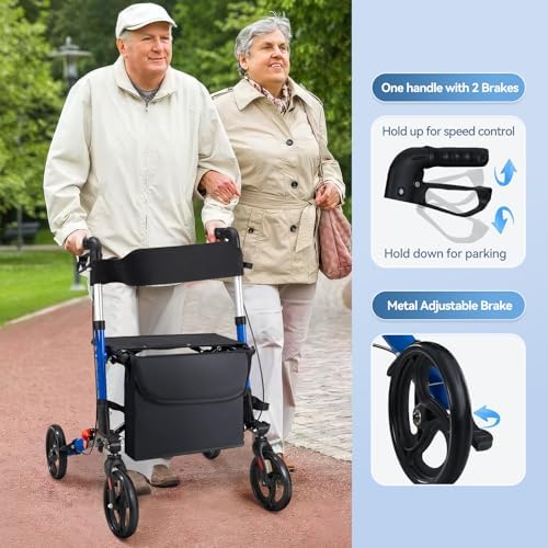 Heavy-Duty Folding Wheelchair - 330 lbs Weight Capacity, Adjustable Height, 8" All-Terrain Wheels | with Cup Holder & Breathable Seat, Portable Mobility Wheelchair for Seniors