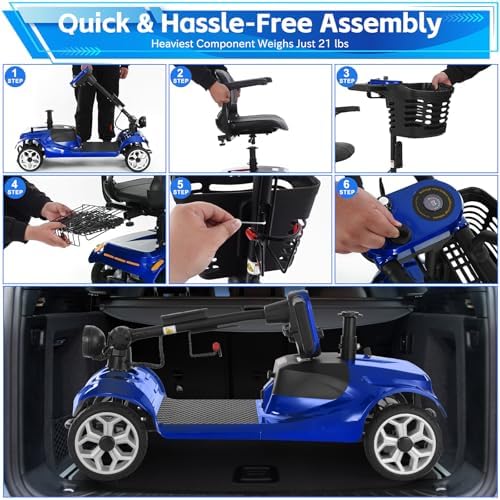 15 Miles Ecomobi MS01 4 Wheels Mobility Scooter for Adults/Seniors, 350W Powered Electric Wheelchair Device w/360WH Battery, 300LBS Capacity, Cup Holder/Rotating Seat, Compact Duty Mobile for Elderly