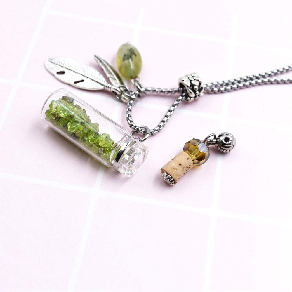 CoolDIY Aromatherapy Essential Oil Diffuser Necklace Locket Pendant Stainless Steel Perfume Necklace Crystal stone Glass vial Necklace (Water blue)