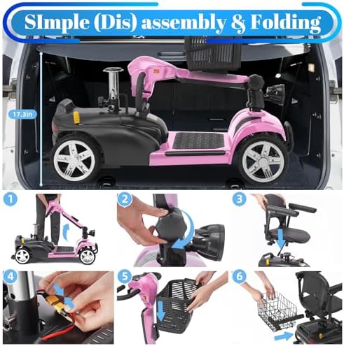 15-45 Miles Ecomobi MS02 4 Wheels Mobility Scooter for Adults/Seniors, 350W Powered Electric Wheelchair Device w/15Ah-25Ah Extended Battery, Dual Baskets/Rotating Seat, Compact Duty Mobile for Elderly
