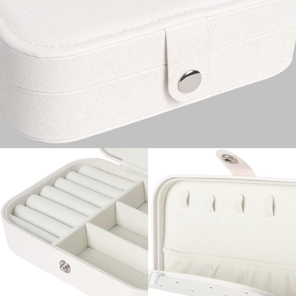 Travel Jewelry Box, Small Jewelry Organizer Boxes for Women Girls, 2 Layer Travel Jewlery Case, PU Leather Mini Portable Jewerly Storage Display Holder for Earrings, Ring, Necklaces, Bracelets - White
