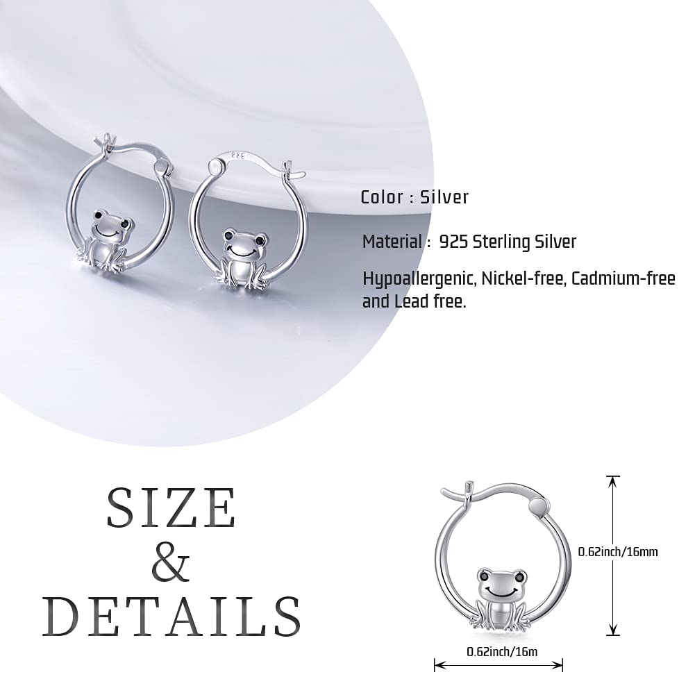 Hypoallergenic Frog Hoop Earrings for Women Sterling Silver Small Animal Huggie Hoop Earrings for Sensitive Ears Frog Jewelry Graduation Gifts