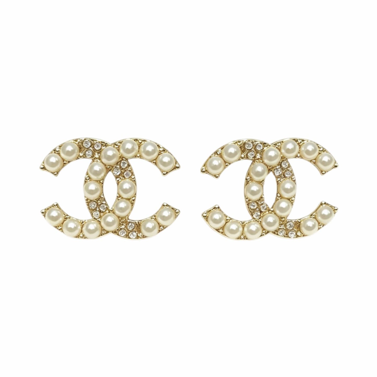 Pearl Rhinestone Interlocking Curved Stud Earrings, Gold Tone Elegant Hollow Geometric Pierced Earrings, Classic Luxury Style Pearl Jewelry Earrings for Women Daily Wedding Party Accessorie