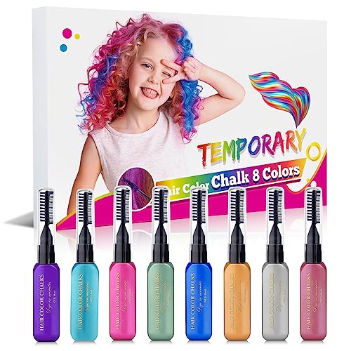 DeMoce Hair Chalk 8pcs Temporary Hair Color for Kids, Washable Hair Mascara for Birthday Cosplay DIY, Easter, New Year, 8 Colors, Natural, Light Hair Colors, Wax, 0.3527 Ounce