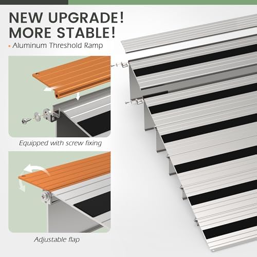 3" Rise Door Threshold Ramp with Updated Fixable Screws, Stable Portable Wheelchair Ramp for Home Steps, Aluminum Door Entry Ramps for Scooters, Power Chairs, Walkers, 800LBS Load Capacity
