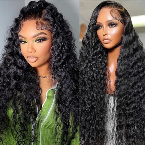 SODLIS 5x5 HD Lace Closure Wigs Wear And Go Glueless Wigs Pre Plucked With Baby Hair Ready to Go Deep Wave Lace Front Wigs for Women (Black, 24 Inch, Curly)