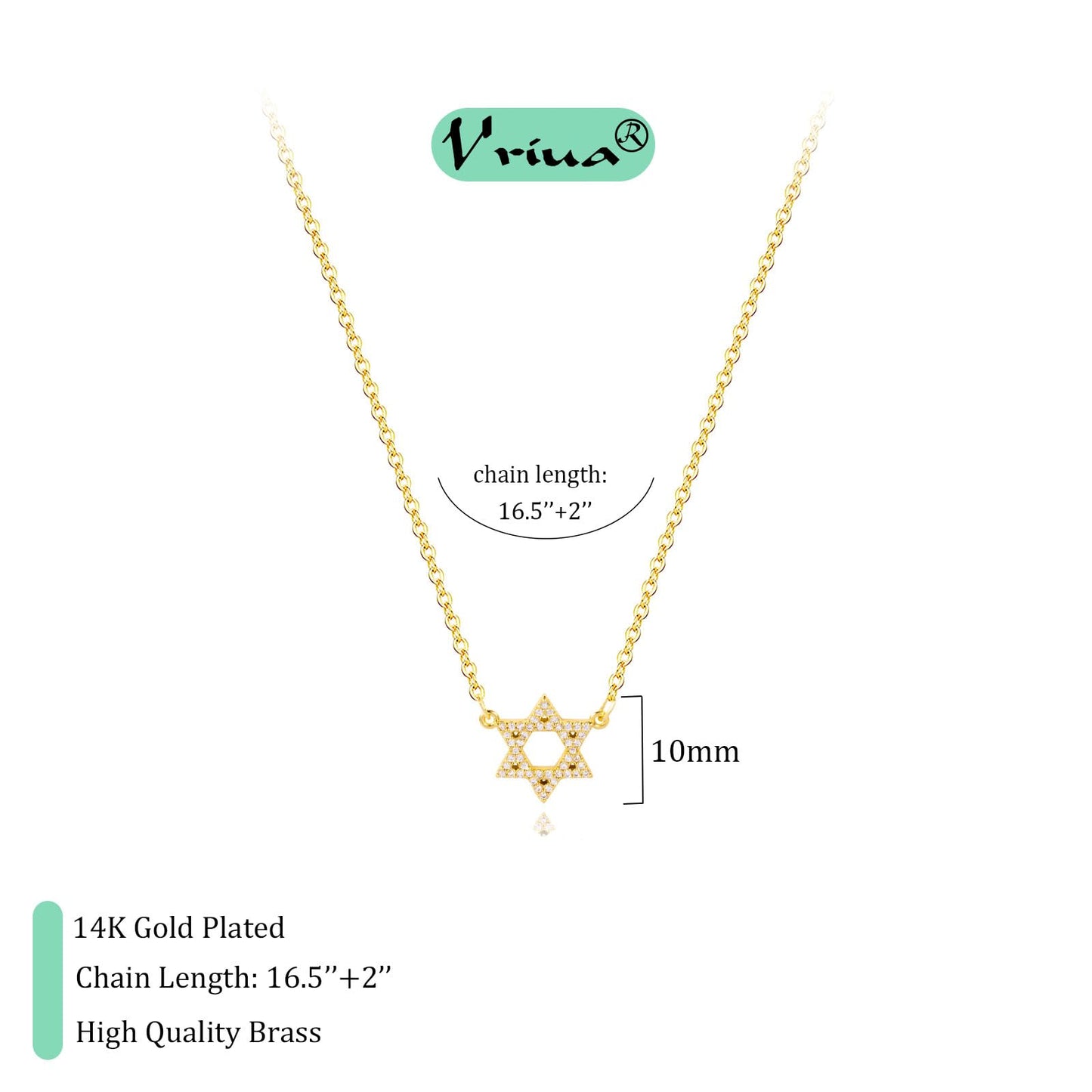 VRIUA Star of David Necklace for Women 14k Gold Plated Dainty Gold Star of David Cubic Zirconia Delicate Jewelry Everyday for Women