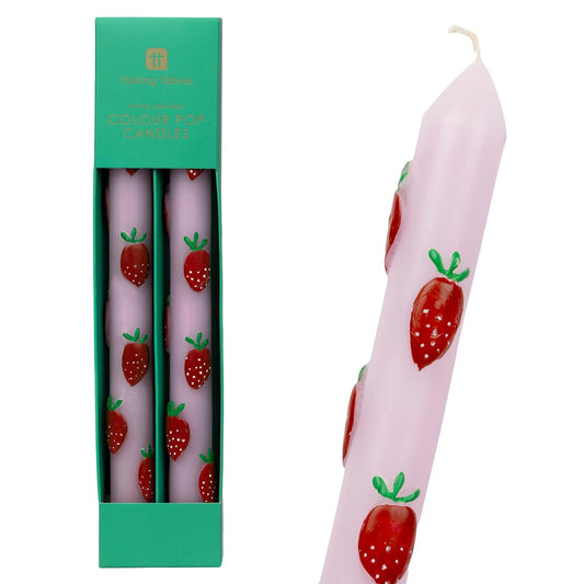 2 x Hand Painted 3D Pink Strawberries Dinner Candles | Ideal Birthday or Mothers Day Gift Unscented, 8 Hours Burn Time - Eco-Friendly Packaging, Summer Table Decor Made by Talking Tables