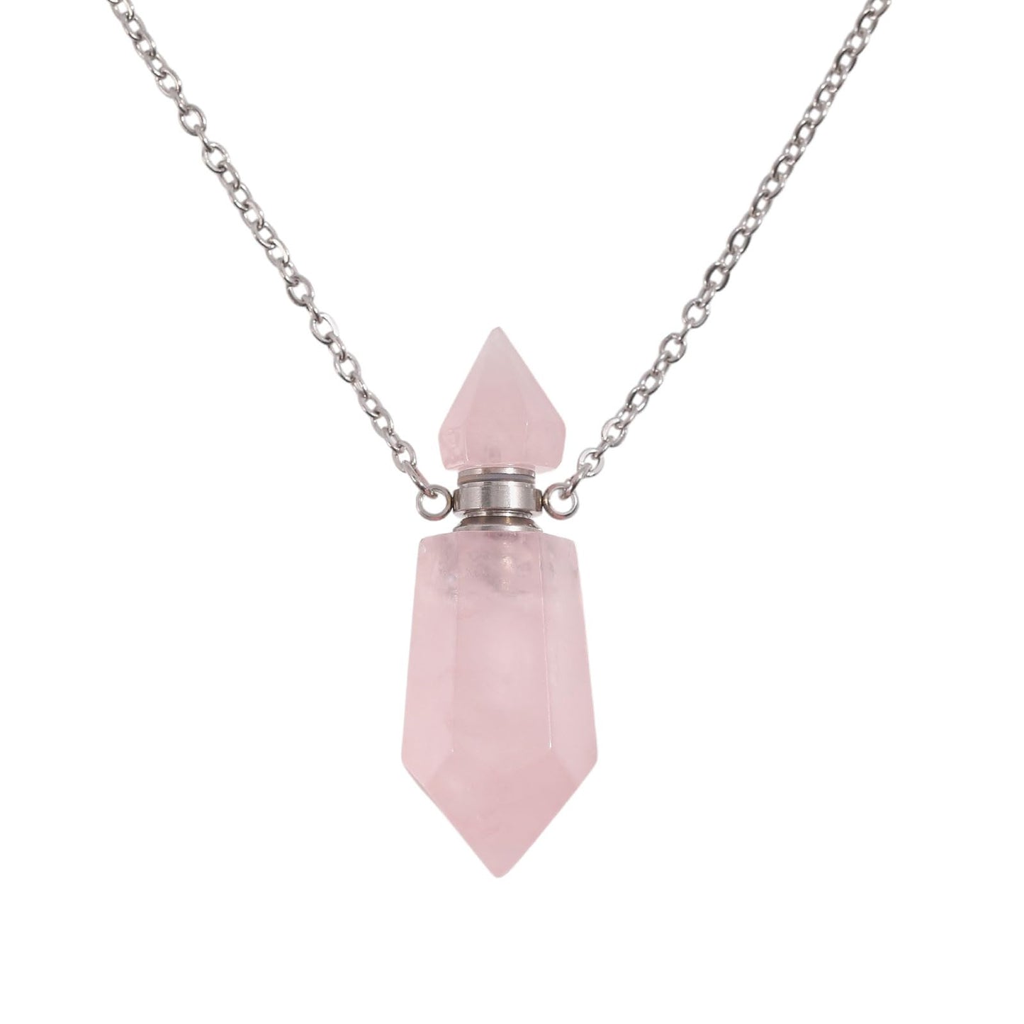 CONCHLERY Perfume Bottle Necklace Natural Stone Essential Oil Diffuser Perfume Bottle Pendant with Alloy Chain for Womens Vial Pendant Necklace Jewelry Unique Gift, Pink