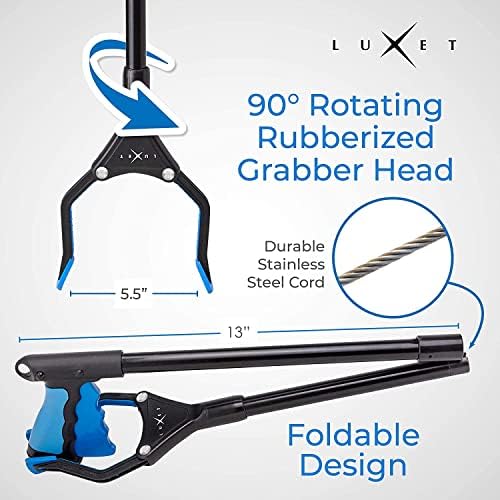 Grabber Reacher Tool - 26" Steel Portable Pick Up Stick - Strong Grip Magnetic Tip for Store Shelves Lightweight Garbage Litter Trash Picker Claw Grabber Tool for Elderly - by Luxet (Pink/Blue)